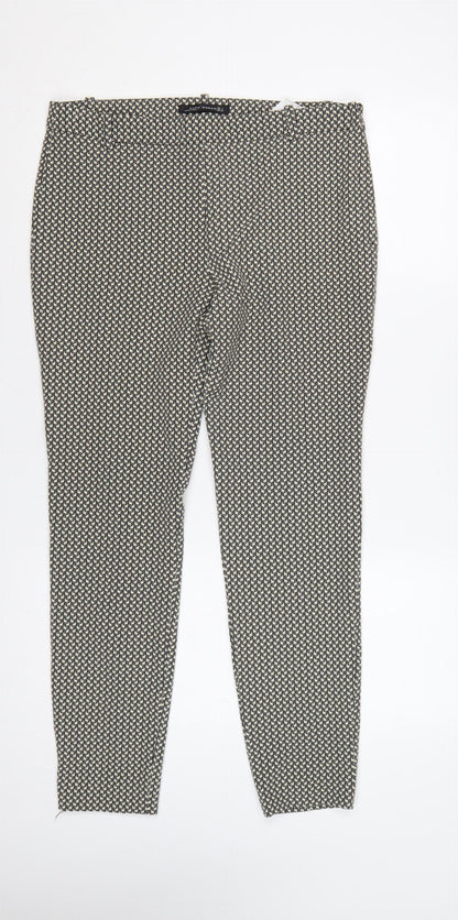 Zara Women Black Ivory Geometric Tapered Dress Trousers UK 12