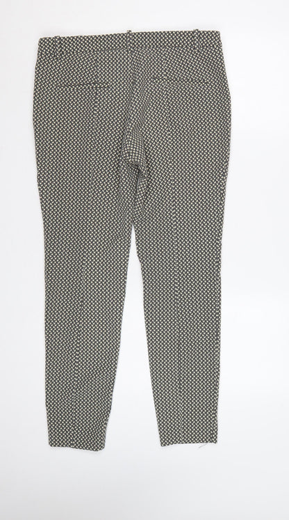 Zara Women Black Ivory Geometric Tapered Dress Trousers UK 12