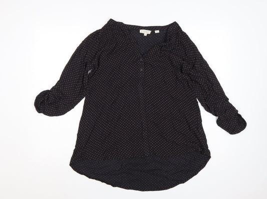 FatFace Women's Black V-Neck 3/4 Sleeve Viscose Tunic Blouse UK 8