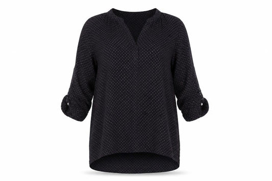 FatFace Women's Black V-Neck 3/4 Sleeve Viscose Tunic Blouse UK 8