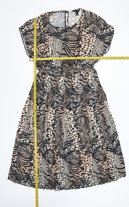 New Look Women’s Beige Black Animal Print Midi Fit & Flare Dress UK 18