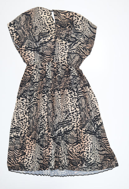 New Look Women’s Beige Black Animal Print Midi Fit & Flare Dress UK 18