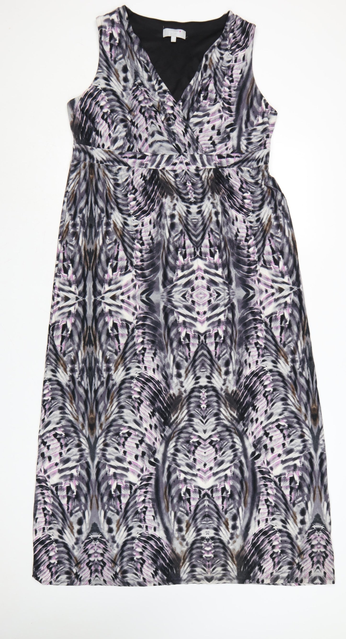 Per Una Women Multicoloured UK 16 A-Line Midi Geometric V-Neck Dress