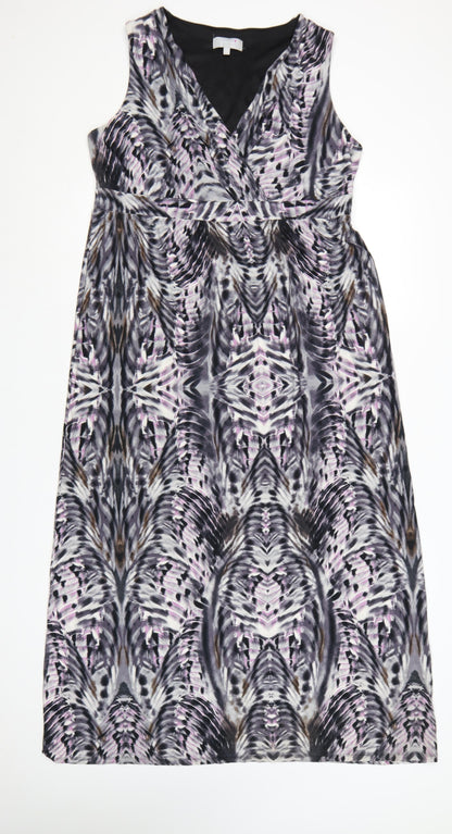 Per Una Women Multicoloured UK 16 A-Line Midi Geometric V-Neck Dress