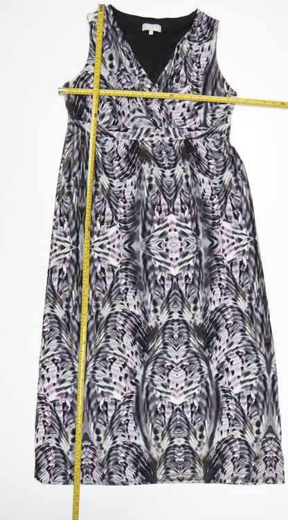 Per Una Women Multicoloured UK 16 A-Line Midi Geometric V-Neck Dress