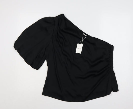 Marks and Spencer Women Black Size 16 One Shoulder Wrap Blouse