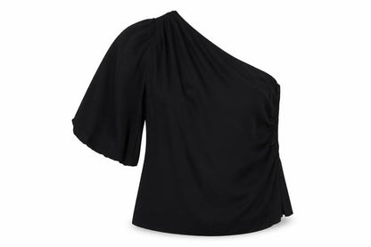 Marks and Spencer Women Black Size 16 One Shoulder Wrap Blouse