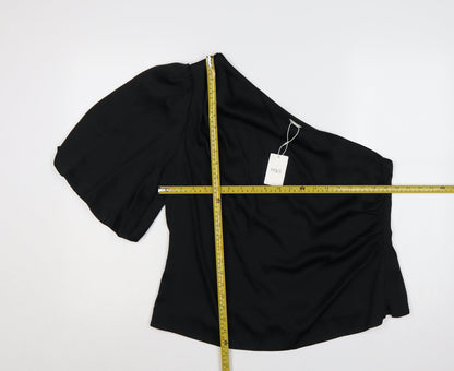 Marks and Spencer Women Black Size 16 One Shoulder Wrap Blouse