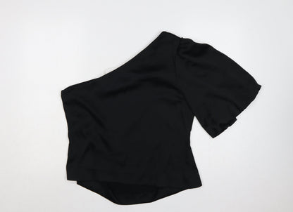 Marks and Spencer Women Black Size 16 One Shoulder Wrap Blouse