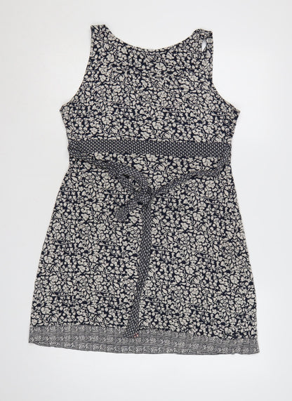 Fat Face Women Black Ivory UK 14 Floral Knee Length Fit & Flare Dress
