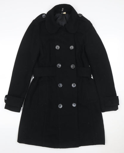 H&M Divided Women's Black UK 10 Double-Breasted Wool Pea Coat