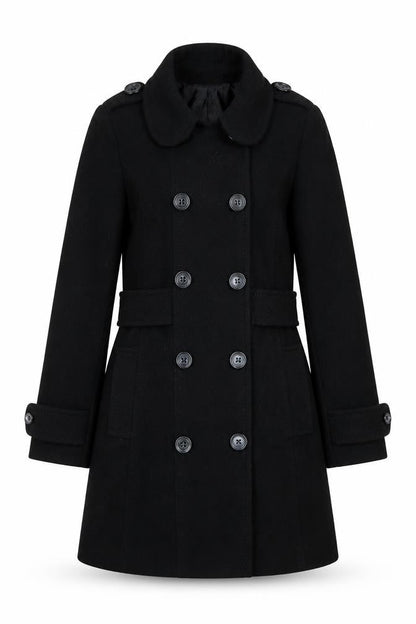 H&M Divided Women's Black UK 10 Double-Breasted Wool Pea Coat