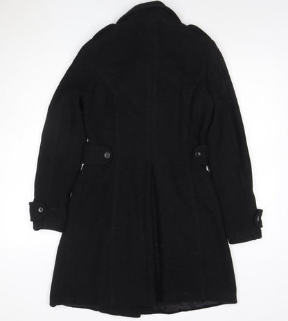 H&M Divided Women's Black UK 10 Double-Breasted Wool Pea Coat