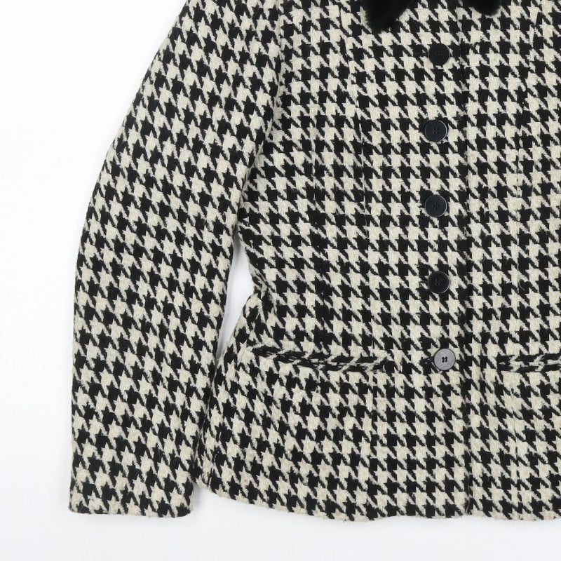 Wallis Women's Black Ivory UK 10 Houndstooth Tweed Blazer Jacket
