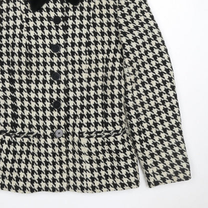 Wallis Women's Black Ivory UK 10 Houndstooth Tweed Blazer Jacket