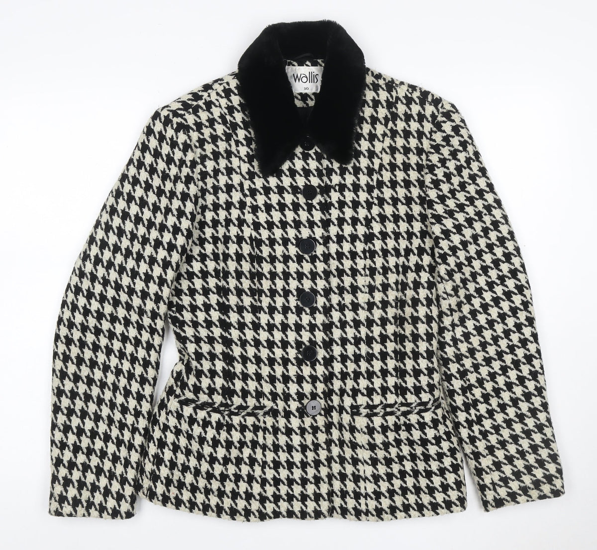 Wallis Women's Black Ivory UK 10 Houndstooth Tweed Blazer Jacket