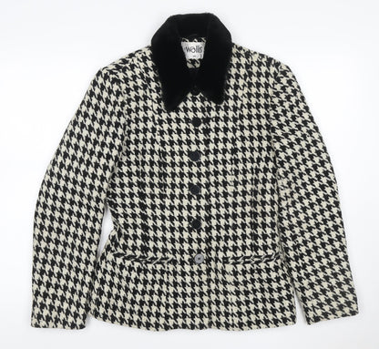 Wallis Women's Black Ivory UK 10 Houndstooth Tweed Blazer Jacket