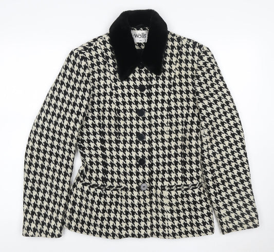 Wallis Women's Black Ivory UK 10 Houndstooth Tweed Blazer Jacket