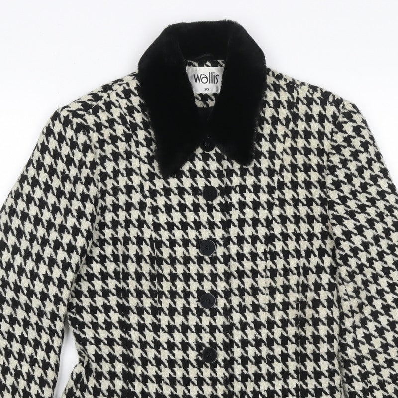 Wallis Women's Black Ivory UK 10 Houndstooth Tweed Blazer Jacket