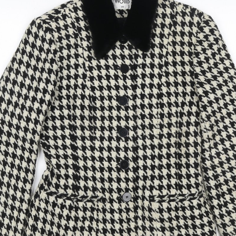 Wallis Women's Black Ivory UK 10 Houndstooth Tweed Blazer Jacket