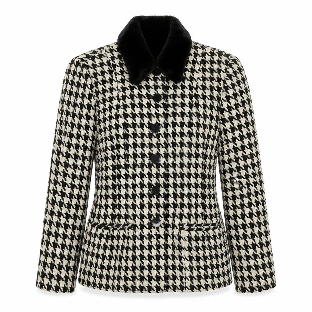 Wallis Women's Black Ivory UK 10 Houndstooth Tweed Blazer Jacket