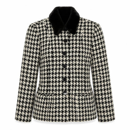 Wallis Women's Black Ivory UK 10 Houndstooth Tweed Blazer Jacket