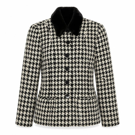Wallis Women's Black Ivory UK 10 Houndstooth Tweed Blazer Jacket