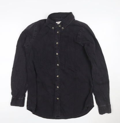 ASOS Women Black Denim Button-Up Shirt UK 8 Long Sleeve Collared