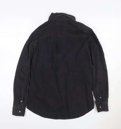 ASOS Women Black Denim Button-Up Shirt UK 8 Long Sleeve Collared