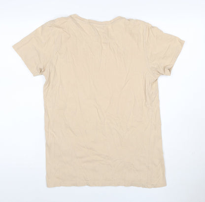 Hype Women's Beige Size M Basic Cotton Crew Neck Logo T-Shirt