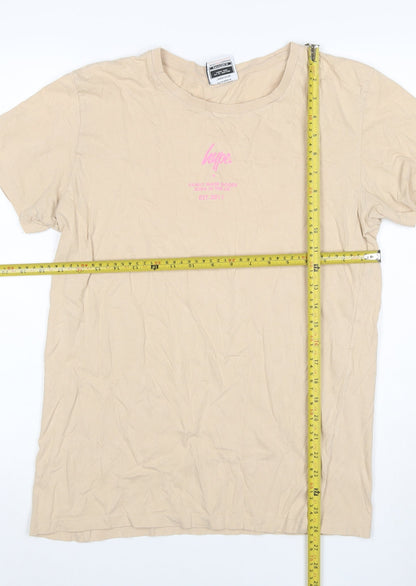 Hype Women's Beige Size M Basic Cotton Crew Neck Logo T-Shirt