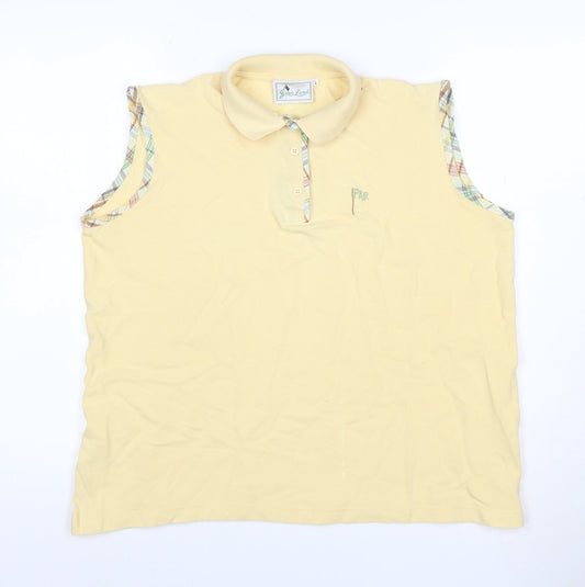Green Lamb Women Yellow L Sleeveless Polo Top Plaid Trim