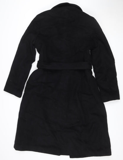 Warehouse Women Black UK 14 Wool Cashmere Belted Double Breasted Coat