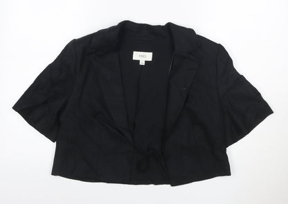 M&S Women Black UK 12 Linen Short Sleeve Belted Blazer Jacket