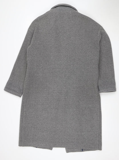 Topshop Women Grey UK 10 Long Wool Blend Overcoat Snap Front Pockets