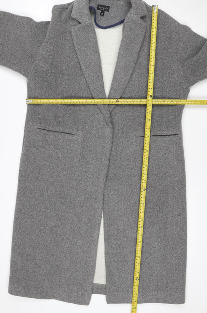 Topshop Women Grey UK 10 Long Wool Blend Overcoat Snap Front Pockets