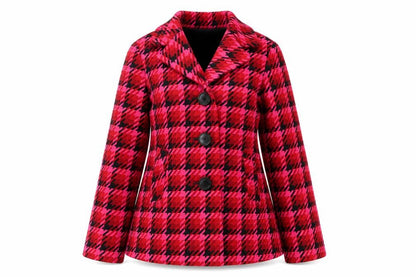 New Look Women Pink Check Wool Blend Pea Coat UK 10 Lined