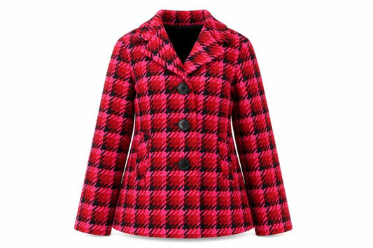 New Look Women Pink Check Wool Blend Pea Coat UK 10 Lined