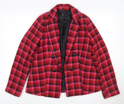 New Look Women Pink Check Wool Blend Pea Coat UK 10 Lined