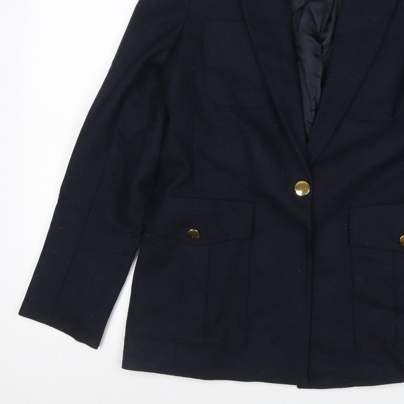 ME+EM Women’s Navy Size 10 Tailored Single-Breasted Blazer Gold Buttons
