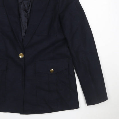 ME+EM Women’s Navy Size 10 Tailored Single-Breasted Blazer Gold Buttons