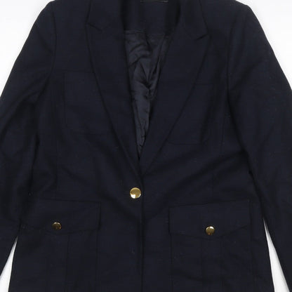 ME+EM Women’s Navy Size 10 Tailored Single-Breasted Blazer Gold Buttons