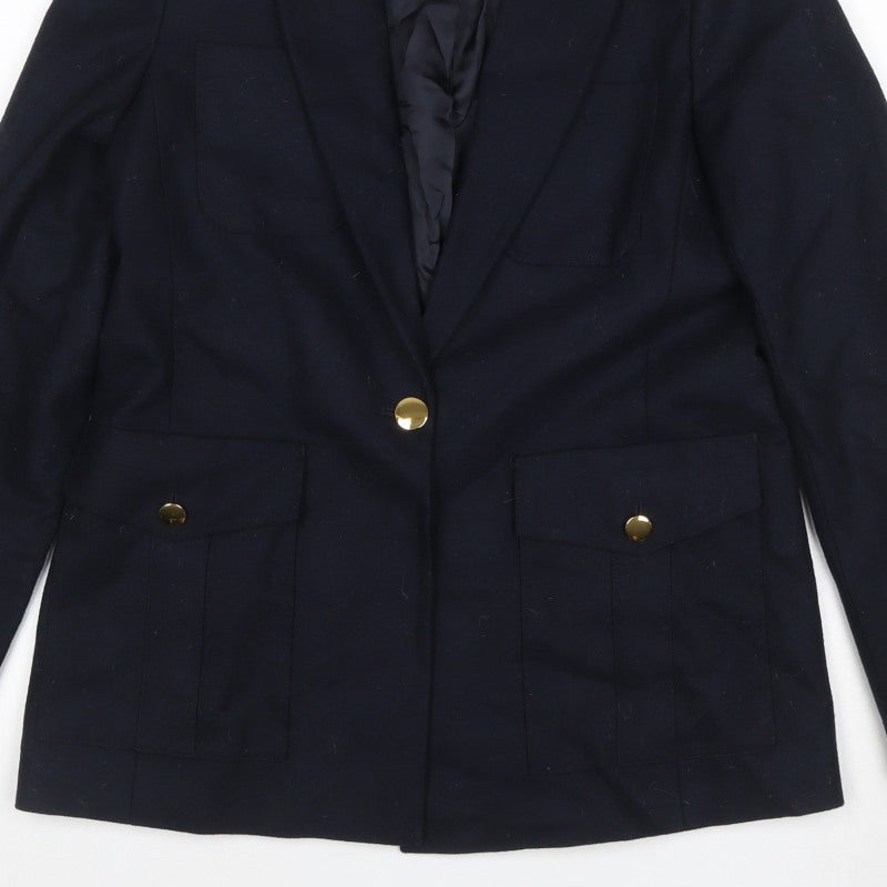 ME+EM Women’s Navy Size 10 Tailored Single-Breasted Blazer Gold Buttons