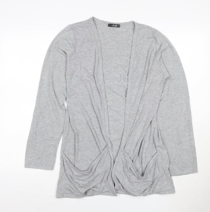 Quiz Women Grey Open Cardigan UK 14 Long Sleeve V-Neck Stretch Jersey