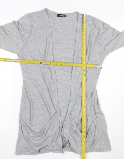 Quiz Women Grey Open Cardigan UK 14 Long Sleeve V-Neck Stretch Jersey