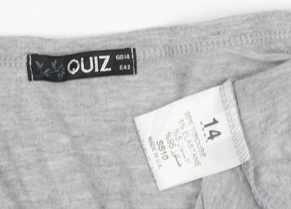 Quiz Women Grey Open Cardigan UK 14 Long Sleeve V-Neck Stretch Jersey