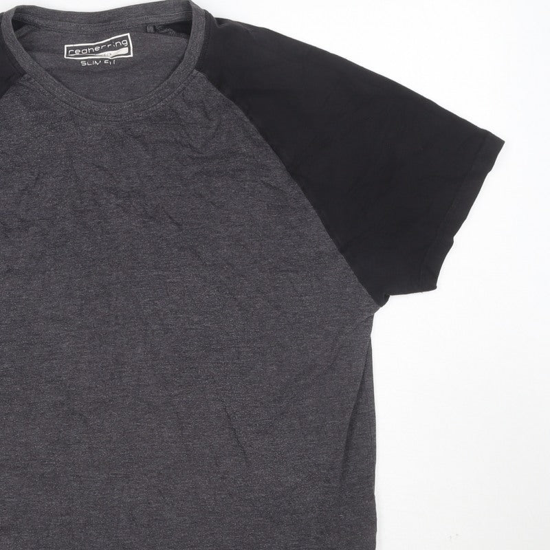 Cedherring Men's Grey Black Large Slim Fit Raglan Crew Neck T-Shirt