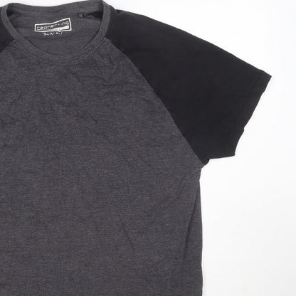 Cedherring Men's Grey Black Large Slim Fit Raglan Crew Neck T-Shirt