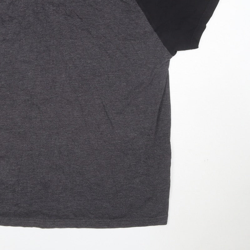 Cedherring Men's Grey Black Large Slim Fit Raglan Crew Neck T-Shirt