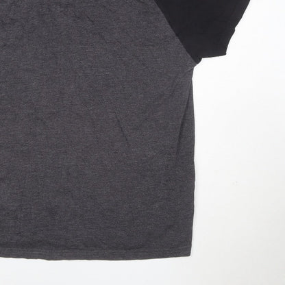 Cedherring Men's Grey Black Large Slim Fit Raglan Crew Neck T-Shirt